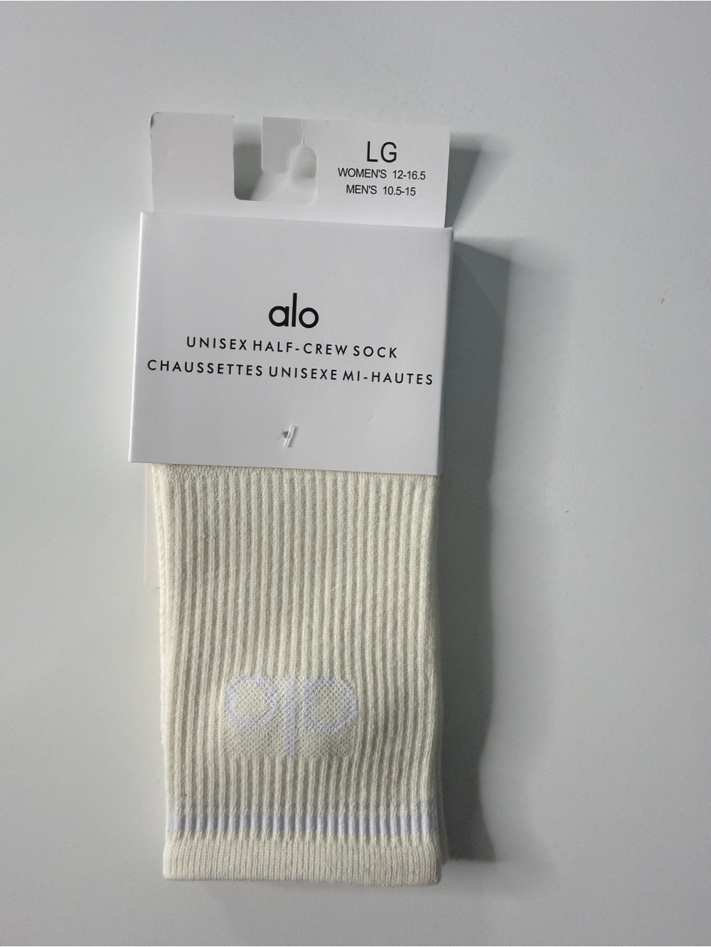 ALO Yoga Cream Half-Crew Athletic Sock with White Logo
